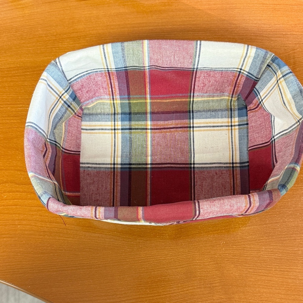Longaberger address basket liner in paprika plaid.